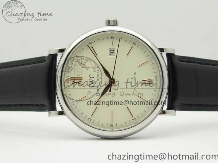 MIROTIME 0808 Portofino Automatic SS FKF 1:1 Best Edition White Dial RG Markers on Black Leather Strap A Stretchable 7141